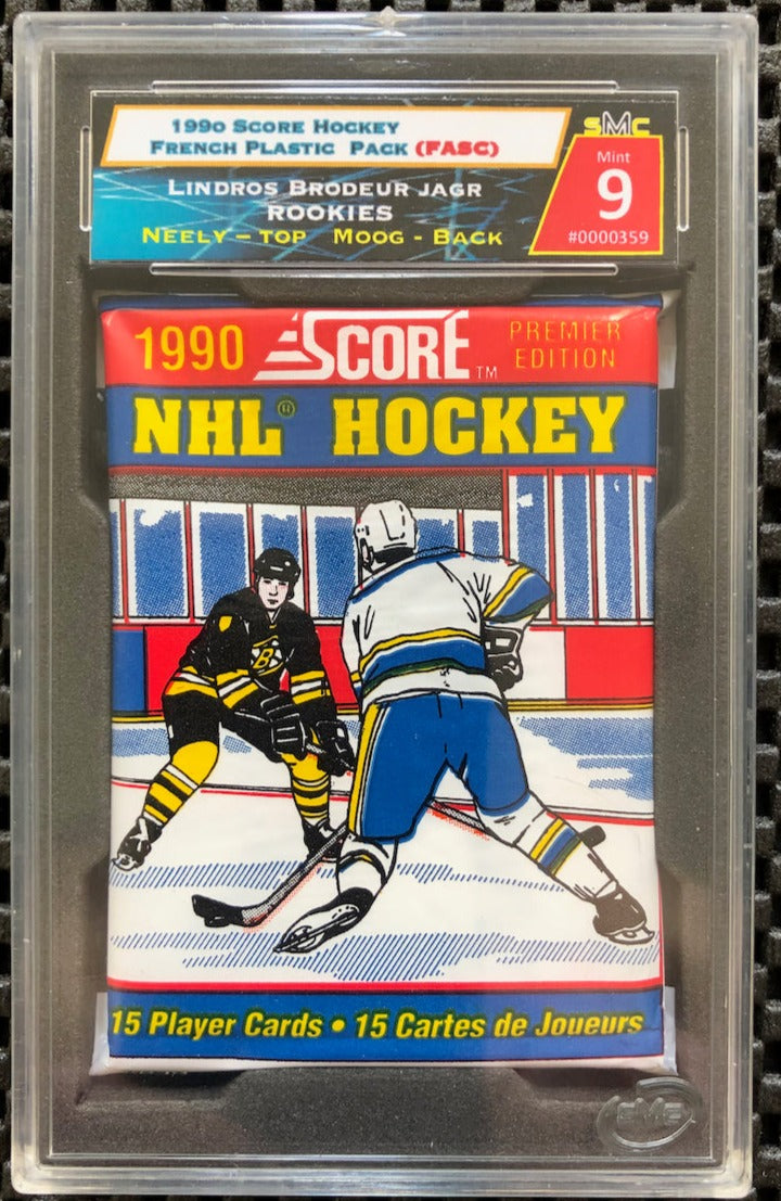 1990 SCORE HOCKEY FRENCH PACK CAM NEELY-TOP ANDY MOOG - BACK SMC 9